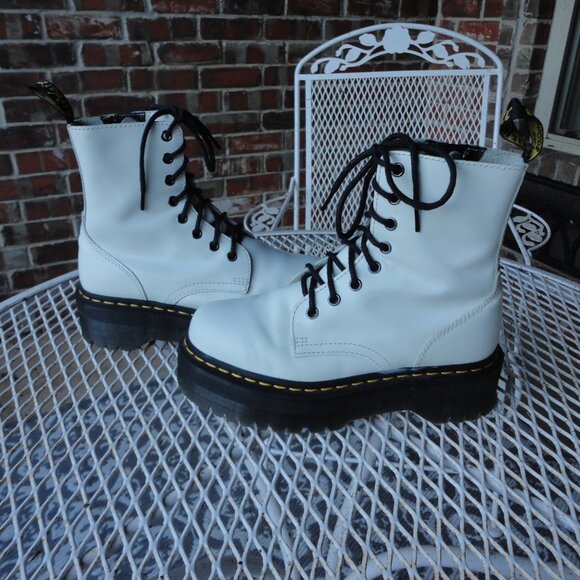 DR MARTENS Women's White Leather Chunky Sole "Jadon" Combat Boots Size 7 - Picture 4 of 7